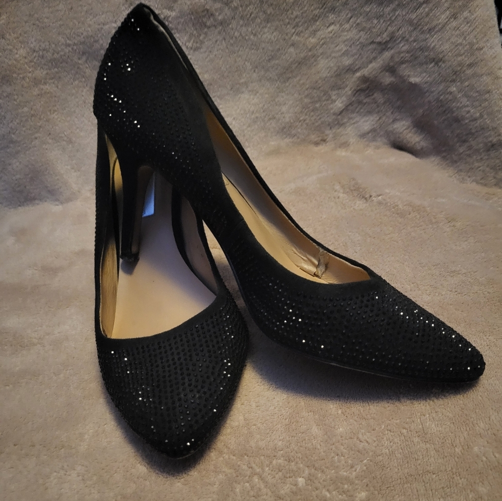 INC International Concepts Black Rhinestone Pointed Toe Heel Pumps size 8